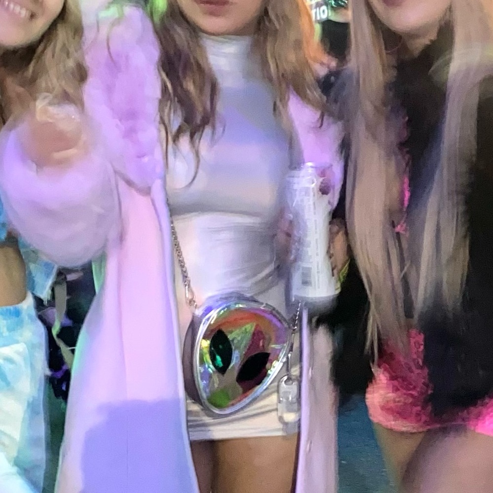 Holographic turtleneck dress